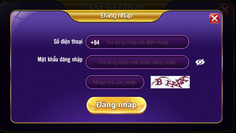 Biểu mẫu đăng nhập tài khoản thành viên sân chơi gamebai68